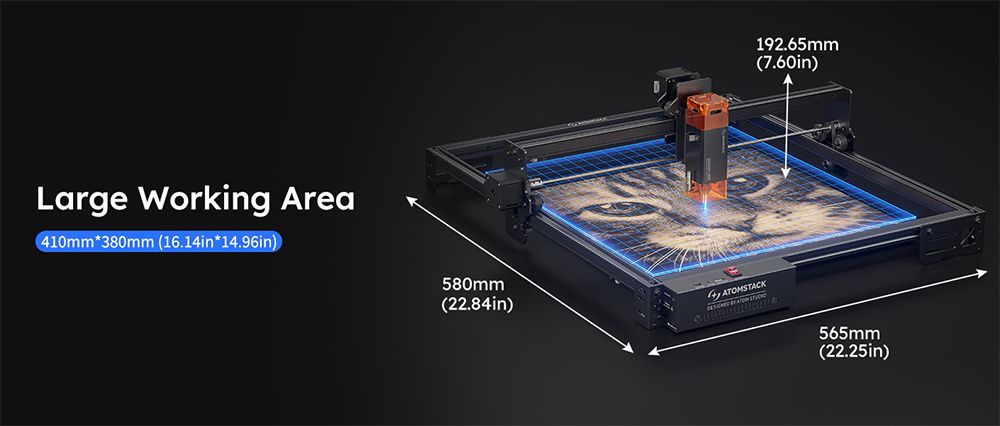 ATOMSTACK A5 Pro V2 5W Laser Engraver, 400mm/s High Speed, 0.01mm Precision, 5mm Wood 3mm Black Acrylic in One Pass, 410*380mm