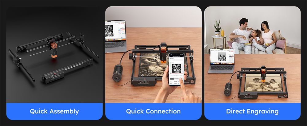 ATOMSTACK A5 Pro V2 5W Laser Engraver, 400mm/s High Speed, 0.01mm Precision, 5mm Wood 3mm Black Acrylic in One Pass, 410*380mm