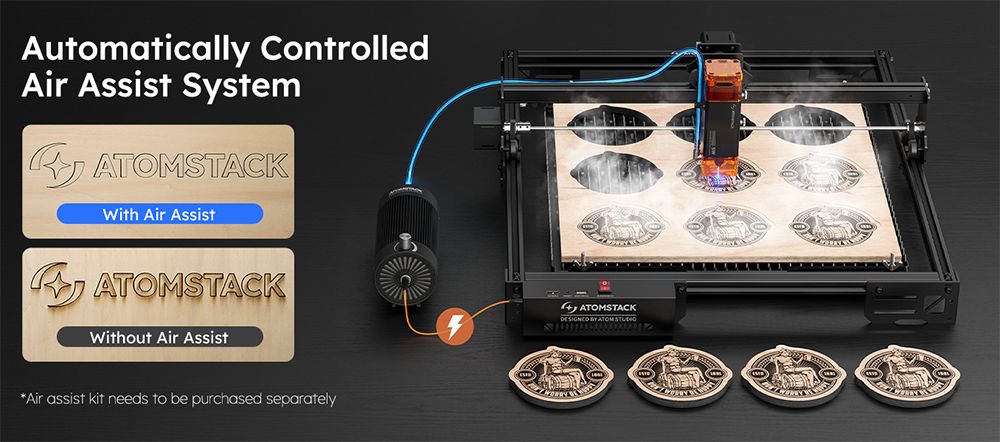 ATOMSTACK A5 Pro V2 5W Laser Engraver, 400mm/s High Speed, 0.01mm Precision, 5mm Wood 3mm Black Acrylic in One Pass, 410*380mm