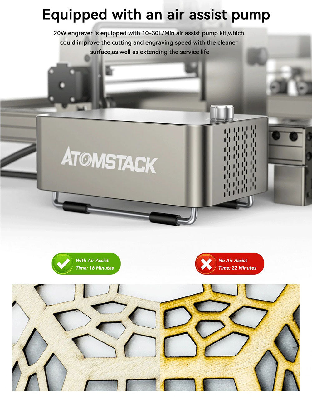 ATOMSTACK S20 Pro 20W Laser Engraver Cutter with Air Assist Kits, Focus Free, Quad-core Diode Laser, Offline Engraving - US
