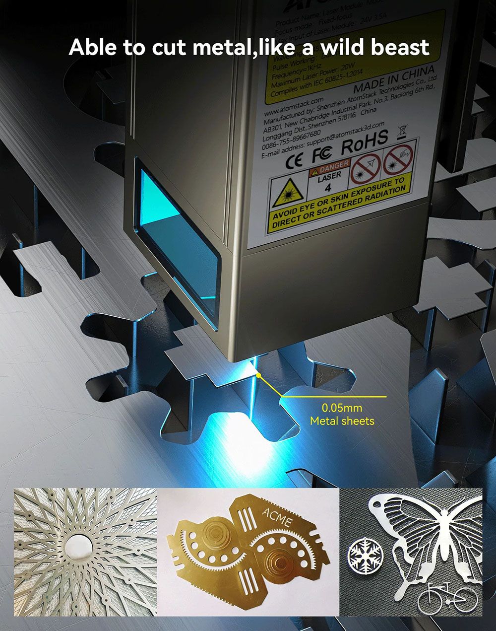 ATOMSTACK S20 Pro 20W Laser Engraver Cutter with Air Assist Kits, Focus Free, Quad-core Diode Laser, Offline Engraving - US