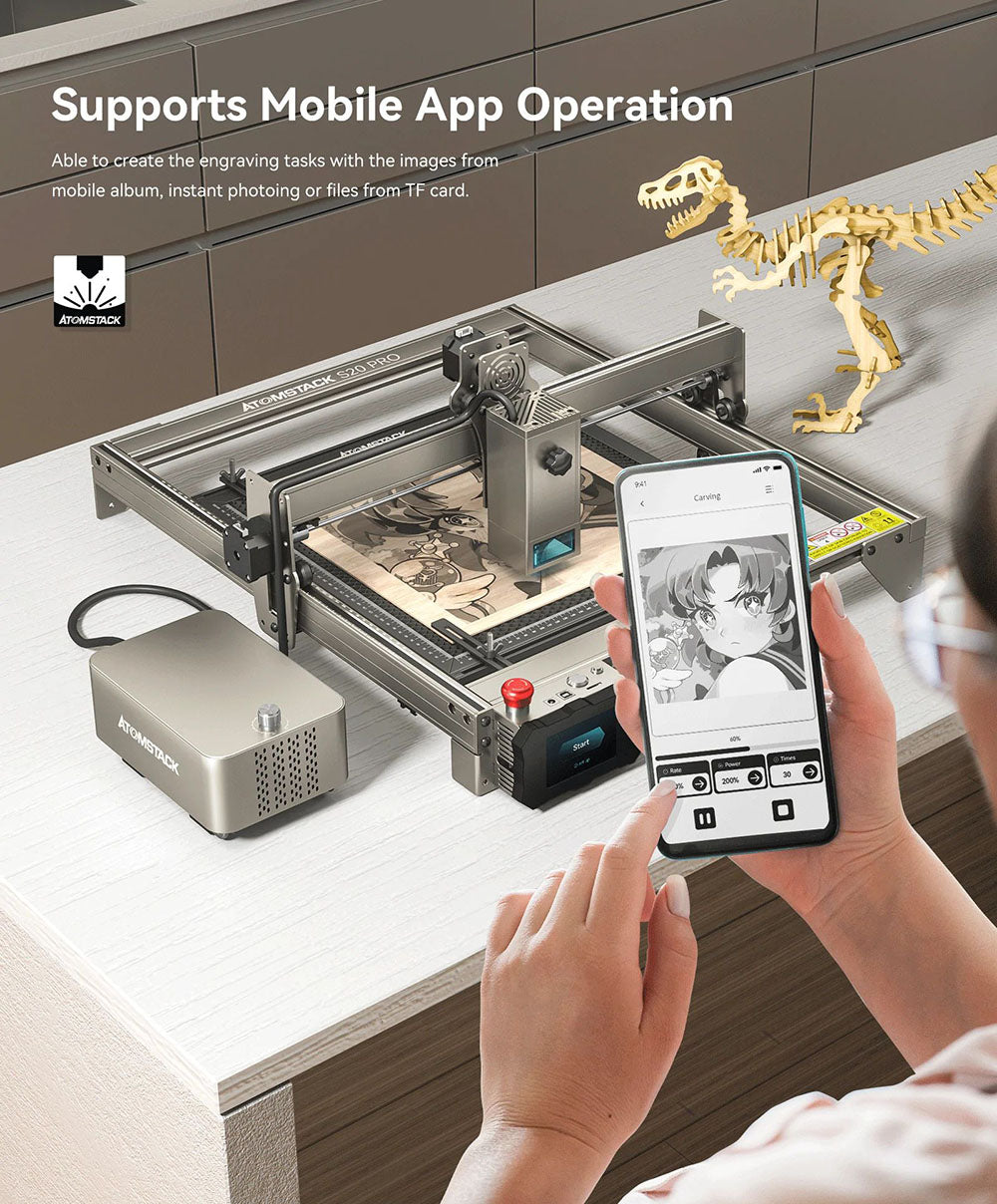ATOMSTACK S20 Pro 20W Laser Engraver Cutter with Air Assist Kits, Focus Free, Quad-core Diode Laser, Offline Engraving - US