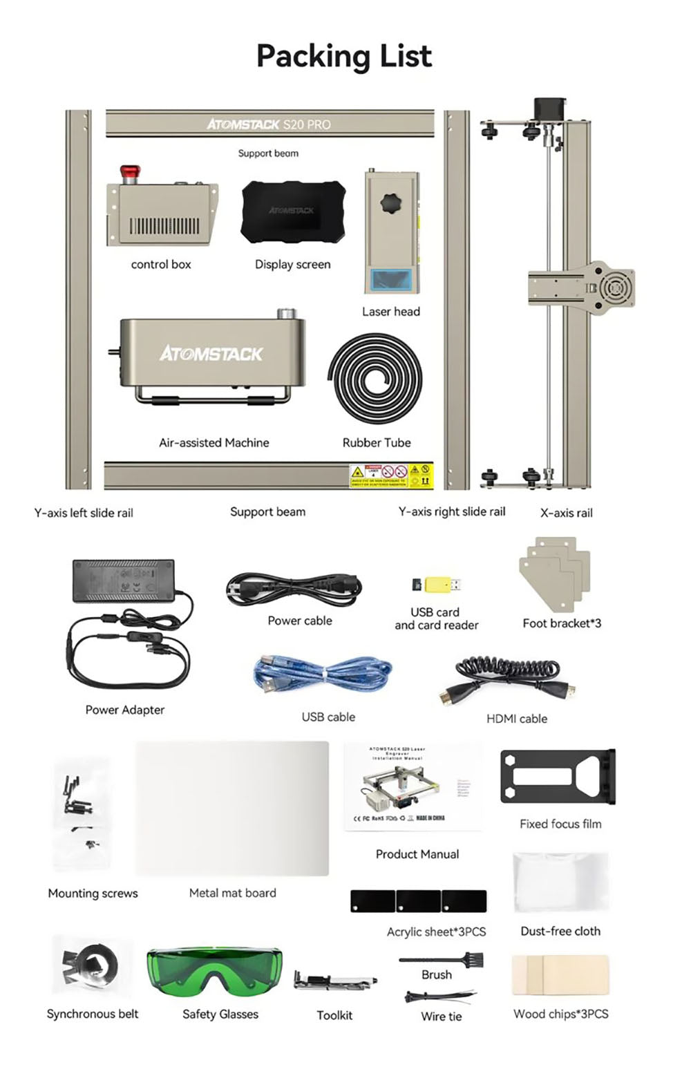 ATOMSTACK S20 Pro 20W Laser Engraver Cutter with Air Assist Kits, Focus Free, Quad-core Diode Laser, Offline Engraving - US