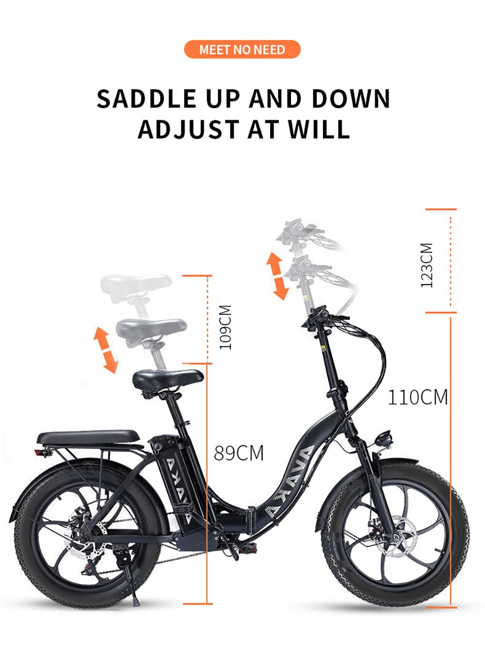 AVAKA BZ20 PLUS Electric Bike Foldable 20*3.0 Inch Fat Tires 500W Brushless Motor 25Km/h Max Speed 48V 18.2Ah Battery 100Km Range 120KG Max Load Dual Disc Brake Shimano 7-Speed Gear IP54 Waterproof LCD Display One-piece wheel - Black