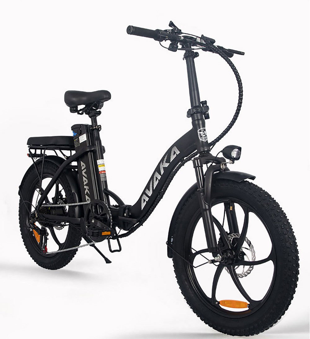 AVAKA BZ20 PLUS Electric Bike Foldable 20*3.0 Inch Fat Tires 500W Brushless Motor 25Km/h Max Speed 48V 18.2Ah Battery 100Km Range 120KG Max Load Dual Disc Brake Shimano 7-Speed Gear IP54 Waterproof LCD Display One-piece wheel - Black