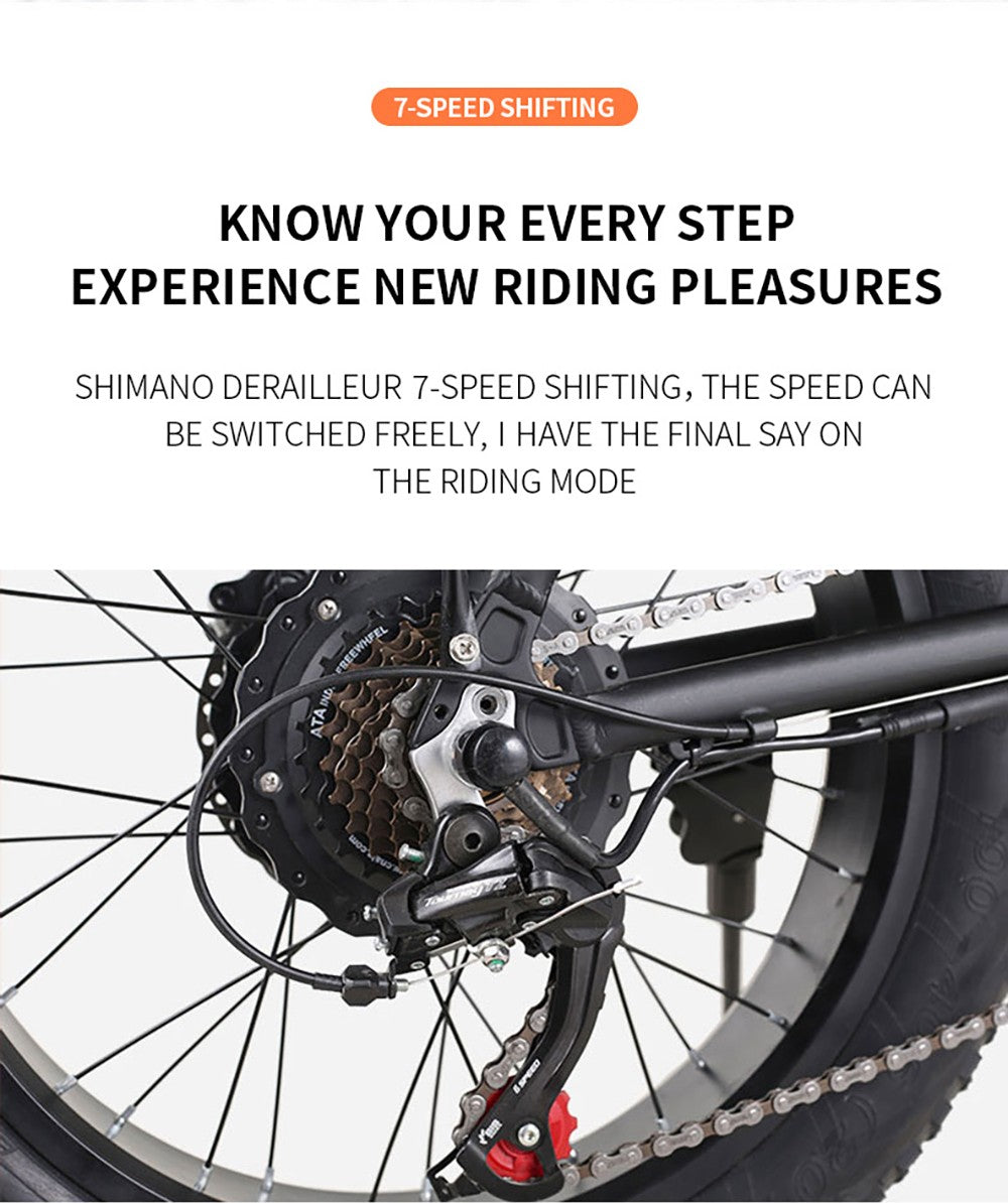 AVAKA BZ20 PLUS Electric Bike Foldable 20*3.0 Inch Fat Tires 500W Brushless Motor 25Km/h Max Speed 48V 18.2Ah Battery 100Km Range 120KG Max Load Dual Disc Brake Shimano 7-Speed Gear IP54 Waterproof LCD Display One-piece wheel - Black