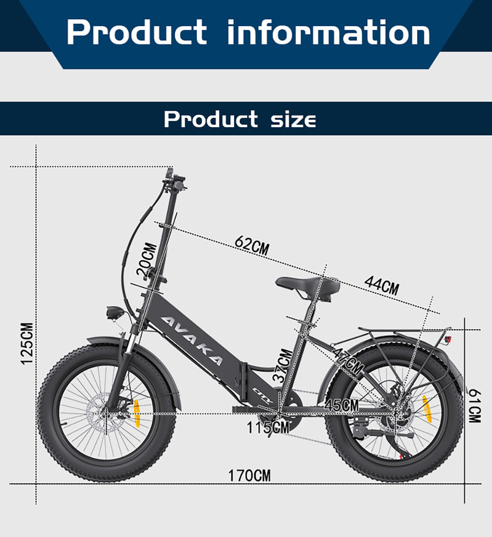AVAKA K300 Folding Electric Bike, 350W Motor, 36V 16Ah Battery, 20*3.0 inch Tires, 31km/h Max Speed, 100km Range, Front & Rear Disc Brakes, LCD Display, SHIMANO 7-speed - White