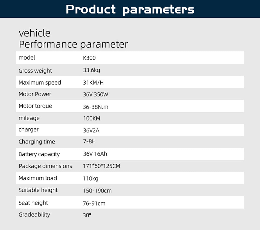 AVAKA K300 Folding Electric Bike, 350W Motor, 36V 16Ah Battery, 20*3.0 inch Tires, 31km/h Max Speed, 100km Range, Front & Rear Disc Brakes, LCD Display, SHIMANO 7-speed - White