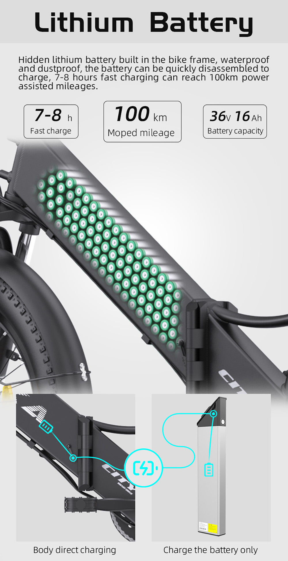 AVAKA K300 Folding Electric Bike, 350W Motor, 36V 16Ah Battery, 20*3.0 inch Tires, 31km/h Max Speed, 100km Range, Front & Rear Disc Brakes, LCD Display, SHIMANO 7-speed - White