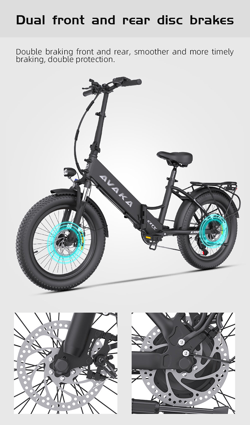 AVAKA K300 Folding Electric Bike, 350W Motor, 36V 16Ah Battery, 20*3.0 inch Tires, 31km/h Max Speed, 100km Range, Front & Rear Disc Brakes, LCD Display, SHIMANO 7-speed - White