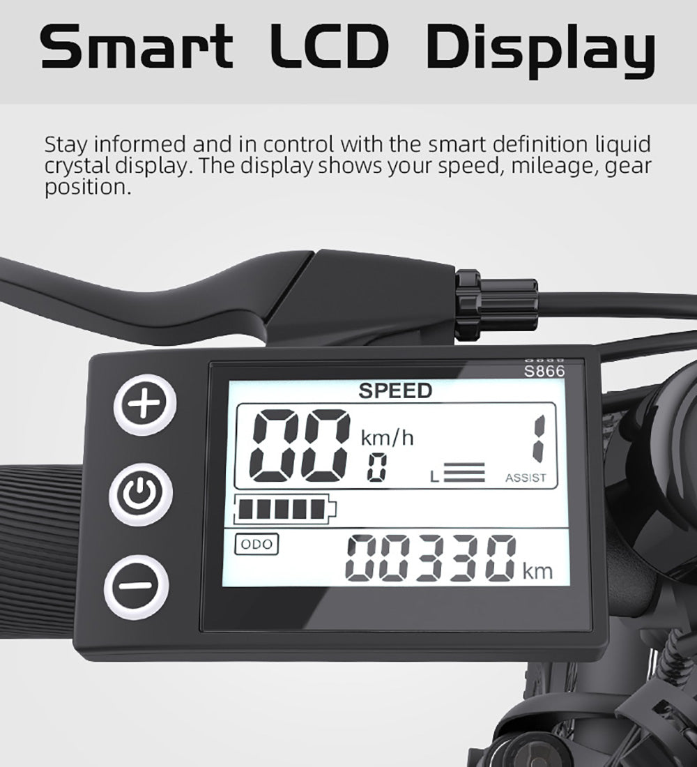 AVAKA K300 Folding Electric Bike, 350W Motor, 36V 16Ah Battery, 20*3.0 inch Tires, 31km/h Max Speed, 100km Range, Front & Rear Disc Brakes, LCD Display, SHIMANO 7-speed - White