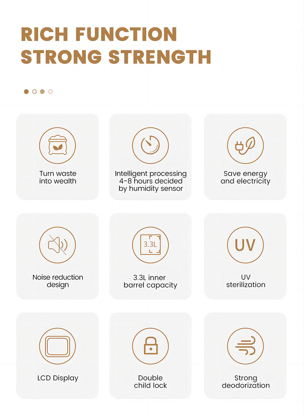 BEECO HQD-314Pro Kitchen Composter, 3.3L Capacity, Turning Waste into Natural Fertilizer, Built-in UVC Light, Child Lock, LCD Screen