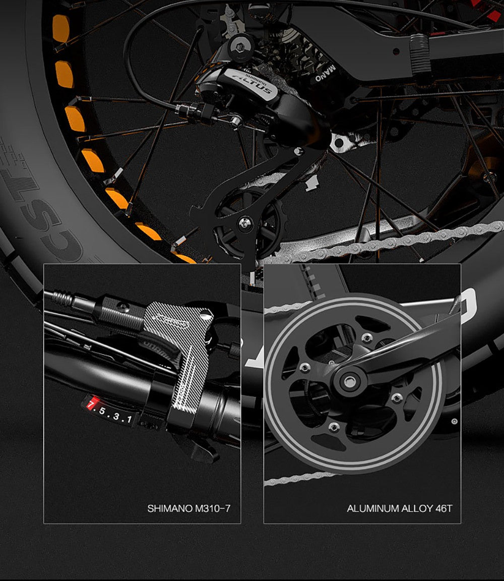 Bezior X500 MAX Electric Mountain Bike, 750W Bafang Motor, 48V 37.5Ah Removable Battery, 20*4.0 Inch Fat Tire, 48km/h Max Speed, 220km Range, Front Spring Fork, Hydraulic Disc Brakes, Shimano 7-Speed,