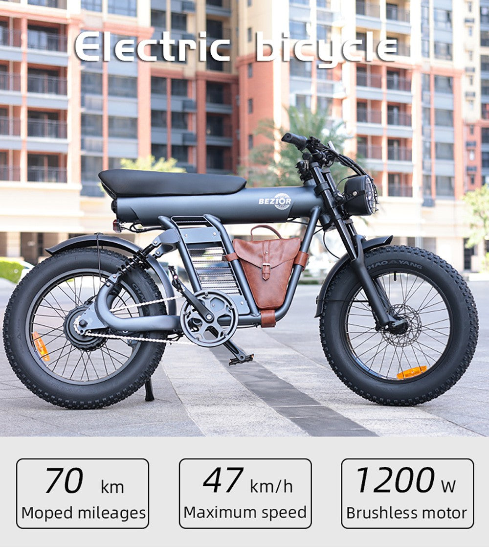 BEZIOR XF006 Electric Bike, 1200W Motor, 48V 23.2Ah Battery, 20*4.0-inch Tire, 47km/h Max Speed, 100km Range, Hydraulic Oil Brakes, Spring Suspensions, Shimano 7-speed, LCD Display
