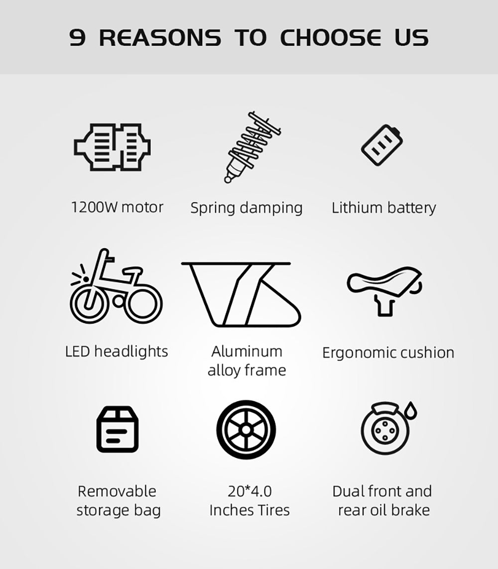 BEZIOR XF006 Electric Bike, 1200W Motor, 48V 23.2Ah Battery, 20*4.0-inch Tire, 47km/h Max Speed, 100km Range, Hydraulic Oil Brakes, Spring Suspensions, Shimano 7-speed, LCD Display