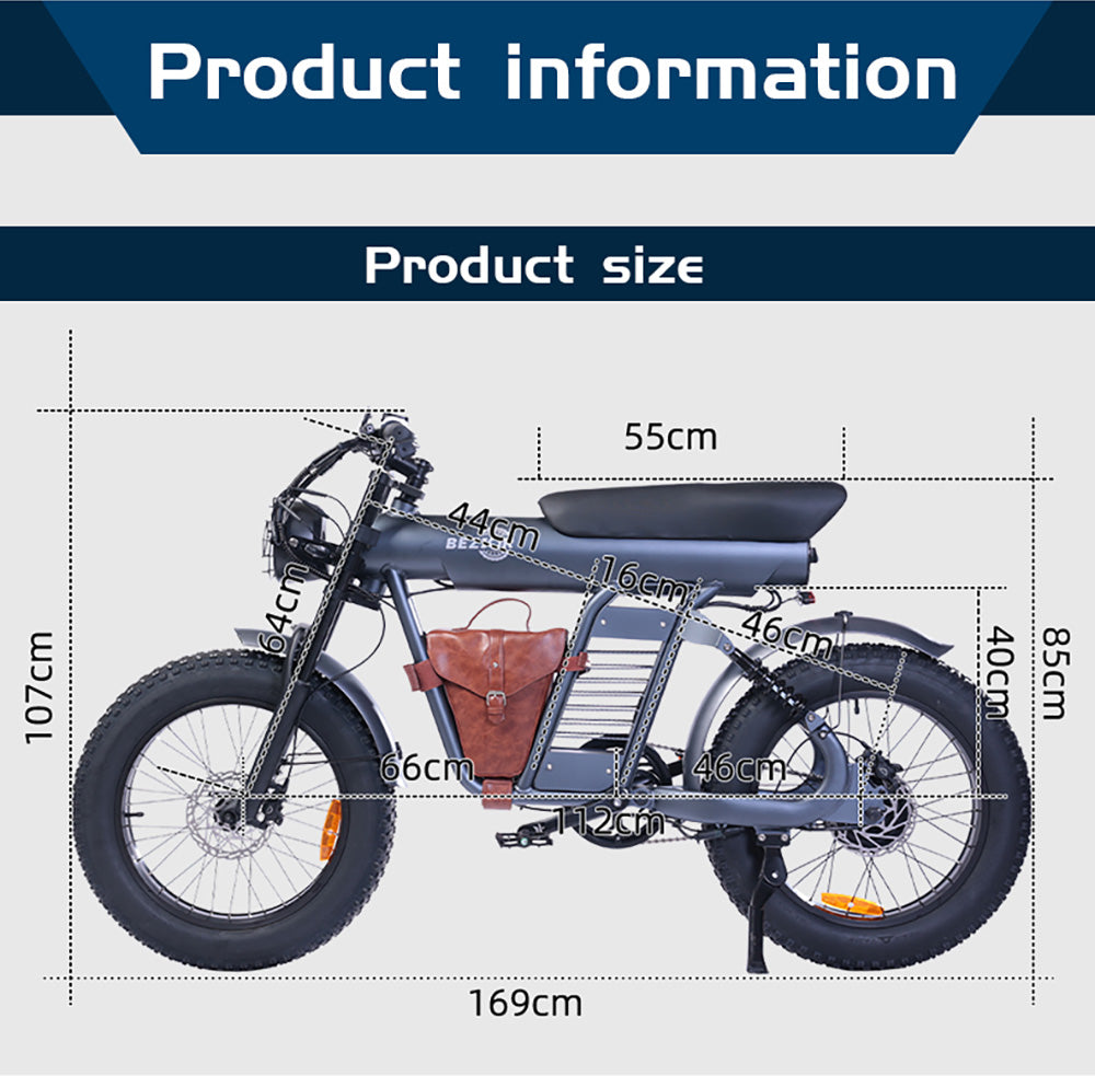 BEZIOR XF006 Electric Bike, 1200W Motor, 48V 23.2Ah Battery, 20*4.0-inch Tire, 47km/h Max Speed, 100km Range, Hydraulic Oil Brakes, Spring Suspensions, Shimano 7-speed, LCD Display