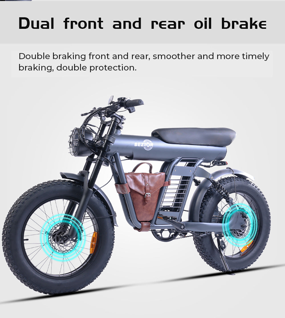 BEZIOR XF006 Electric Bike, 1200W Motor, 48V 23.2Ah Battery, 20*4.0-inch Tire, 47km/h Max Speed, 100km Range, Hydraulic Oil Brakes, Spring Suspensions, Shimano 7-speed, LCD Display