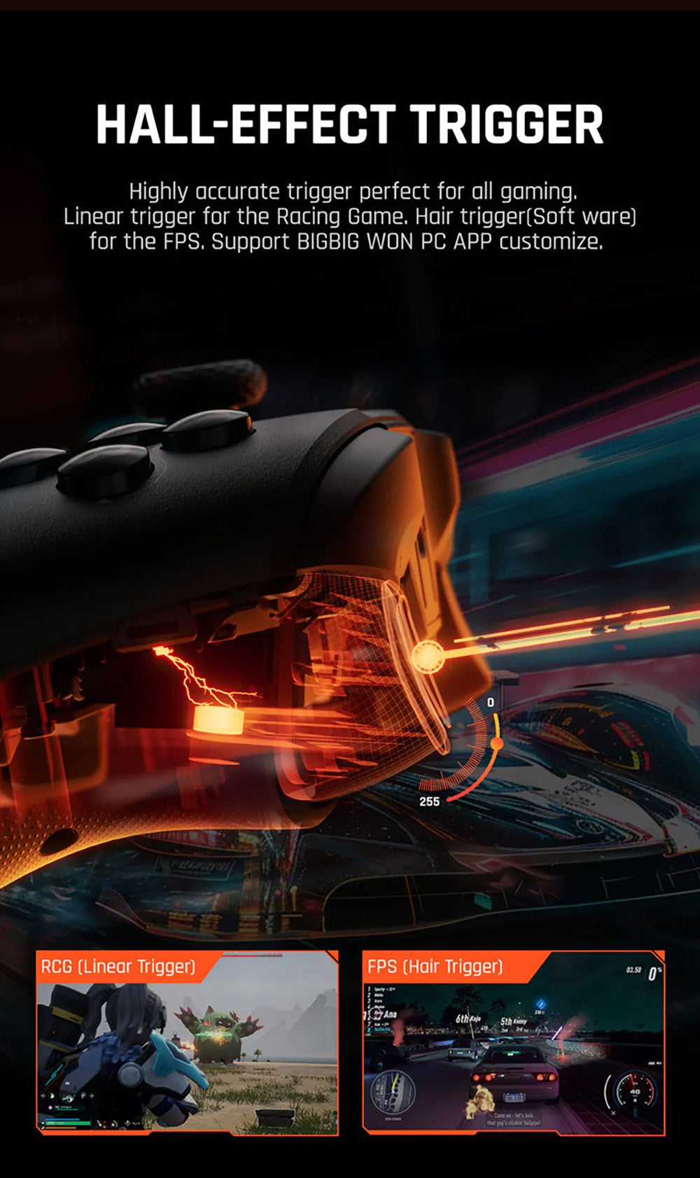 BIGBIG WON GALE HALL Wireless Game Controller, 3 Connection Modes, Hall Joysticks & Triggers, Compatible with Switch / PC / iOS / Android