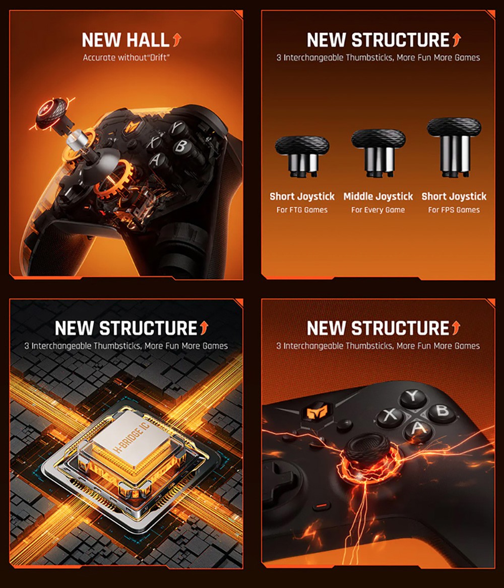 BIGBIG WON GALE HALL Wireless Game Controller, 3 Connection Modes, Hall Joysticks & Triggers, Compatible with Switch / PC / iOS / Android