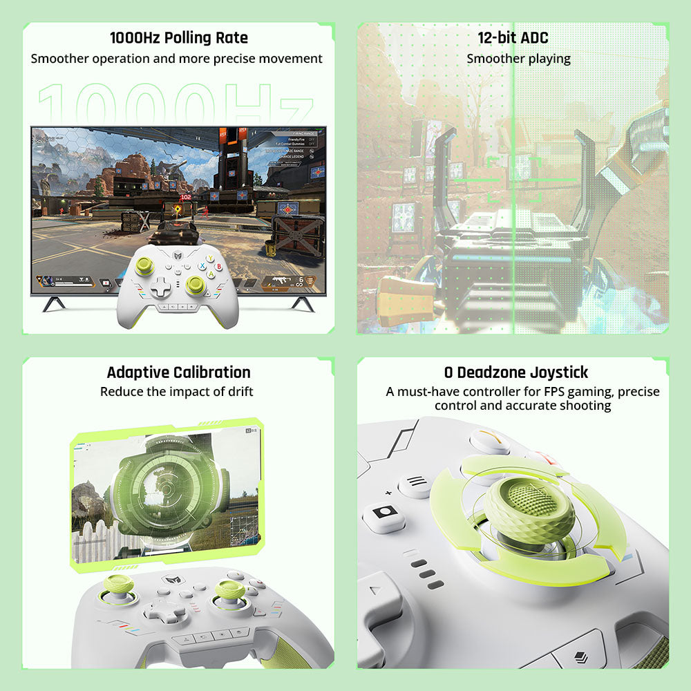 BIGBIG WON Rainbow 2 SE Game Controller, Hall Effect Trigger, 12-bit ADC, 4-way & 8-way D-pads, Compatible with Switch / PC / Android / iOS - Green