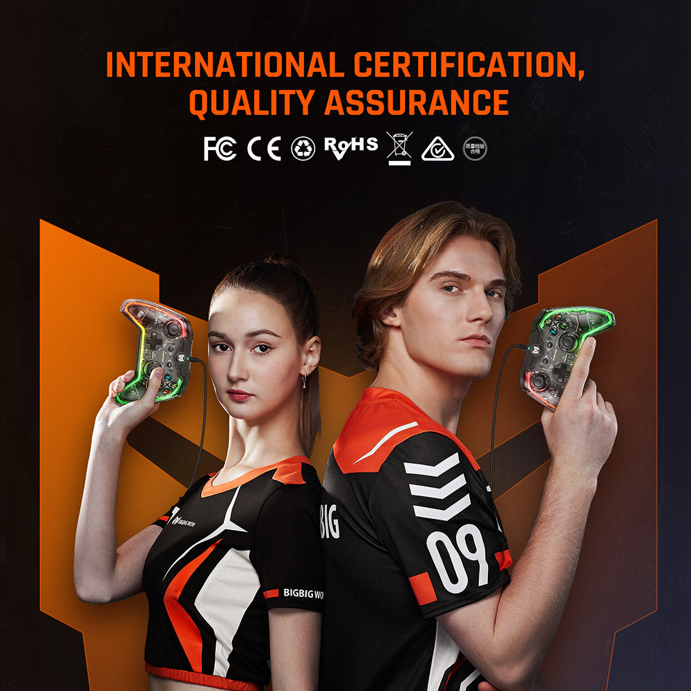 BIGBIG WON Rainbow Lite Wired Game Controller, RGB Light, Custom Buttons, Compatible with Switch / Windows 10 & 11 PC