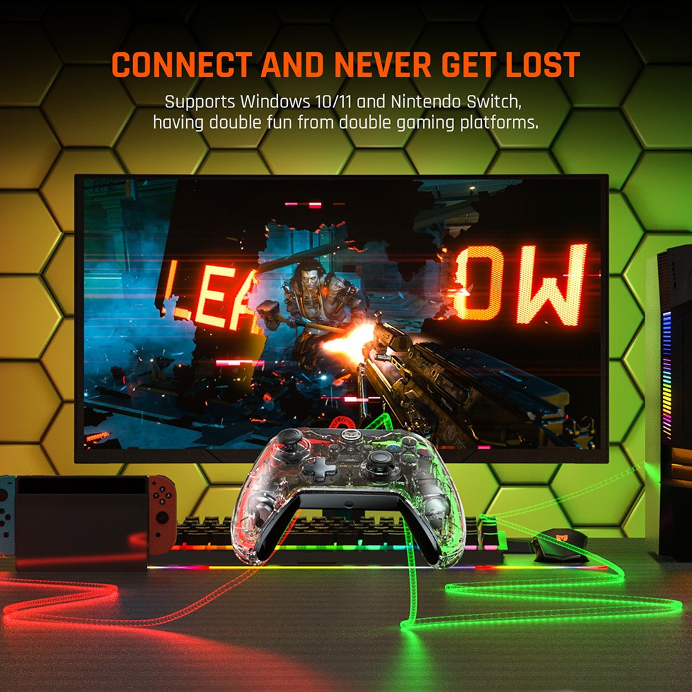 BIGBIG WON Rainbow Lite Wired Game Controller, RGB Light, Custom Buttons, Compatible with Switch / Windows 10 & 11 PC