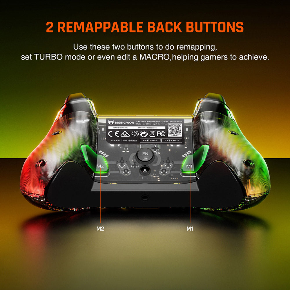 BIGBIG WON Rainbow Lite Wired Game Controller, RGB Light, Custom Buttons, Compatible with Switch / Windows 10 & 11 PC