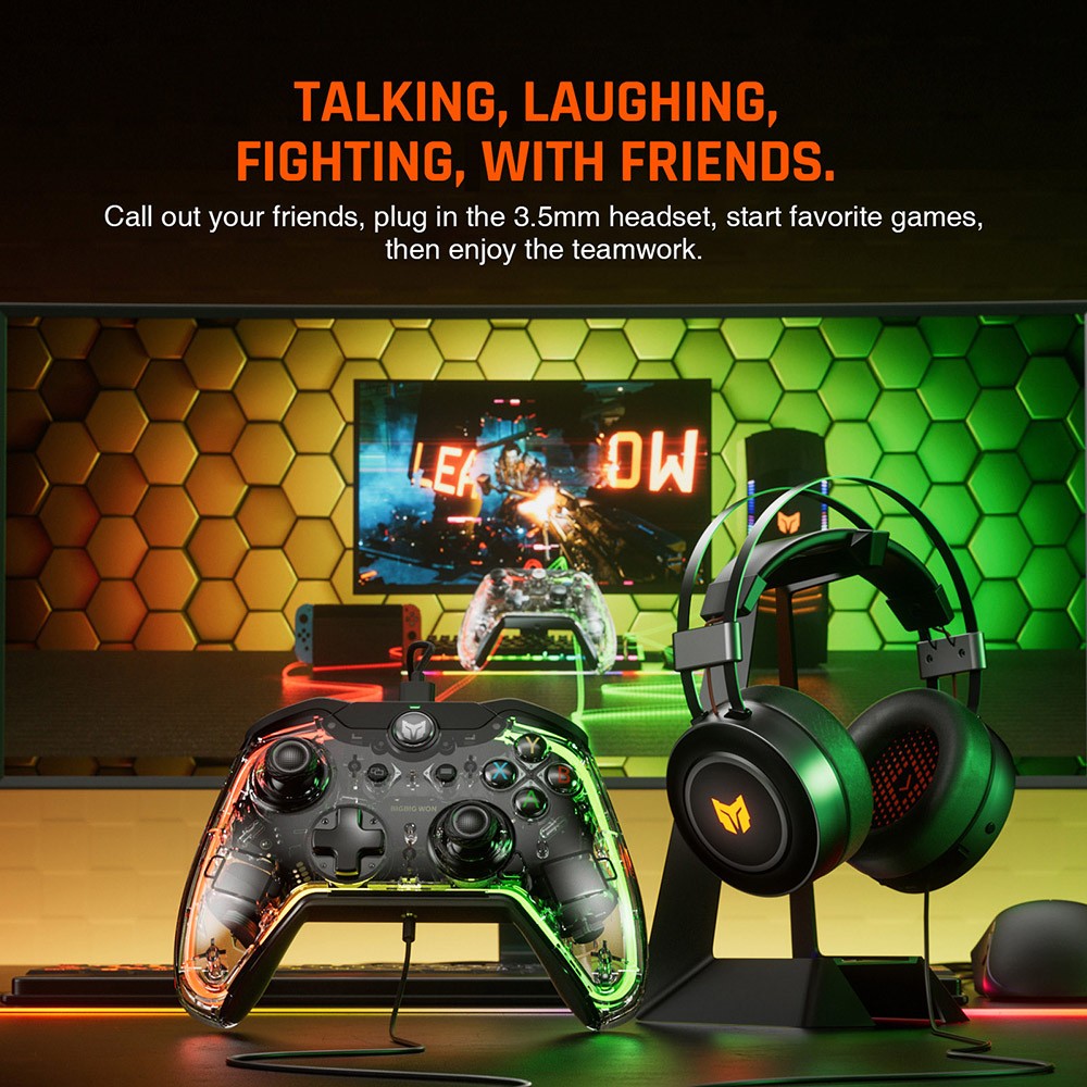 BIGBIG WON Rainbow Lite Wired Game Controller, RGB Light, Custom Buttons, Compatible with Switch / Windows 10 & 11 PC