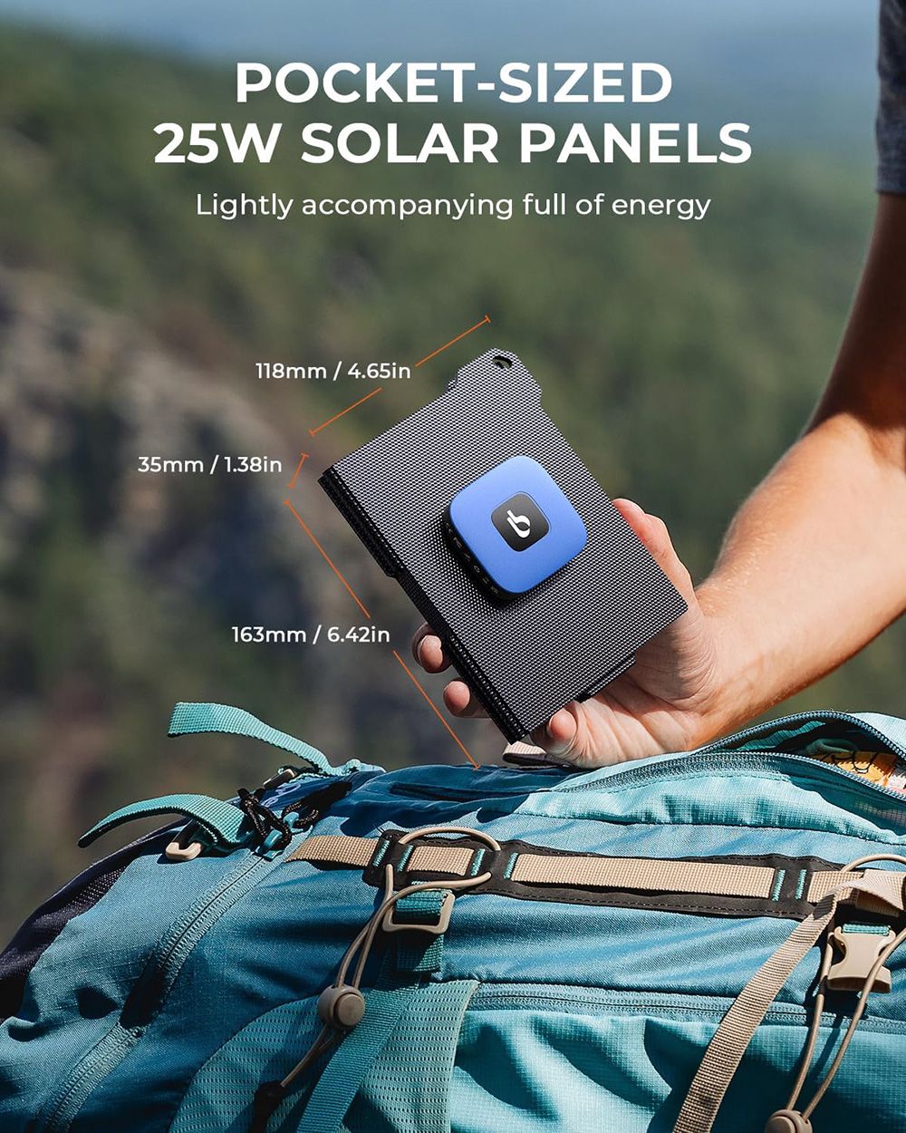 BigBlue P25 25W Portable Solar Panel Charger, USB-A and USB-C Ports, IP68 Waterproof, for Backpacking Compatible with Cellphones, Tablets, Power Bank