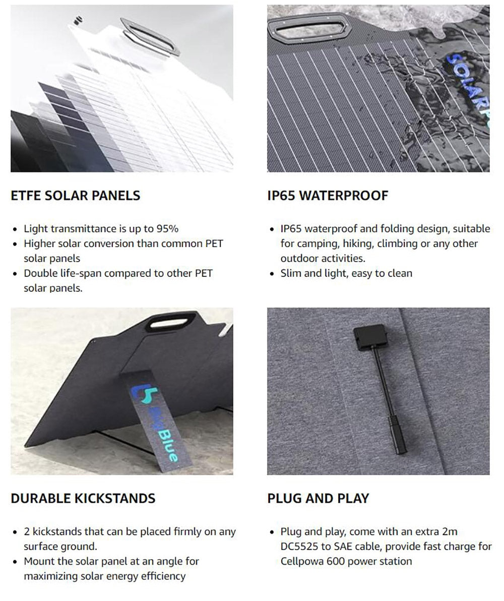 Bigblue SolarPowa 100 100W Foldable Solar Panel with Kickstands, 23.5% Energy Conversion Rate, IP65 Waterproof