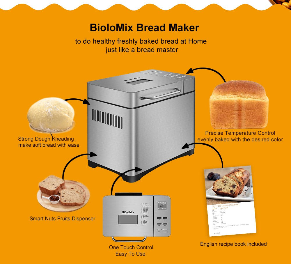 Biolomix BBM013 Stainless Steel 19 In 1 Automatic Bread Maker