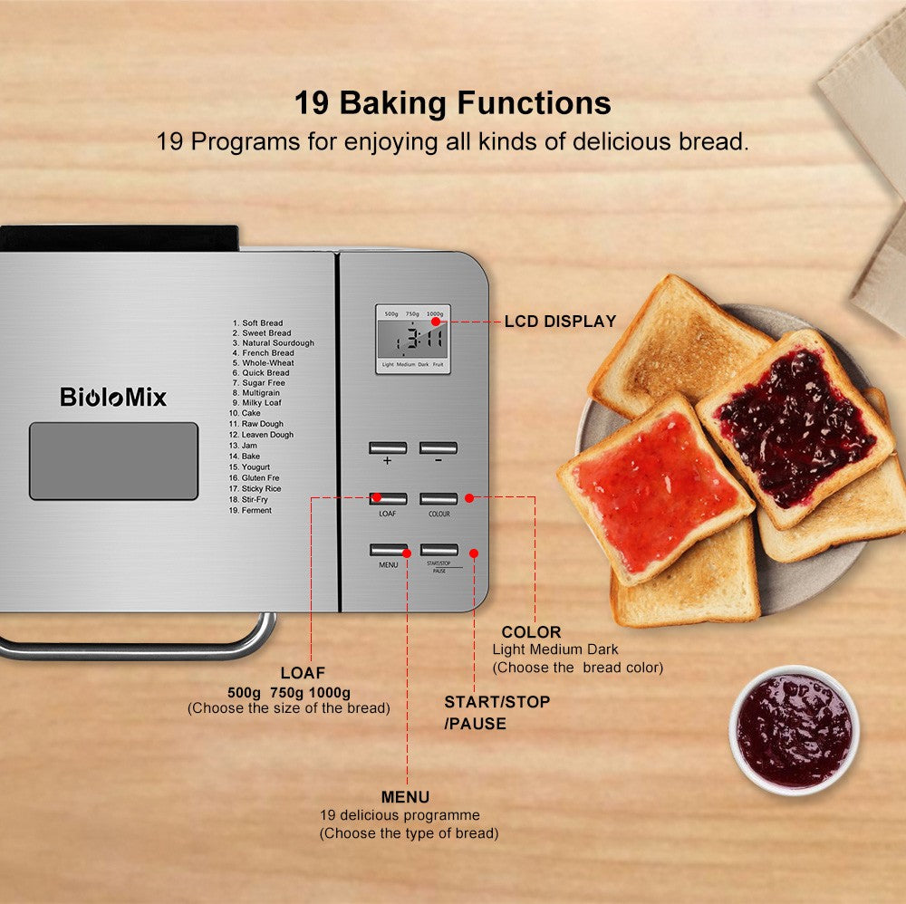 Biolomix BBM013 Stainless Steel 19 In 1 Automatic Bread Maker