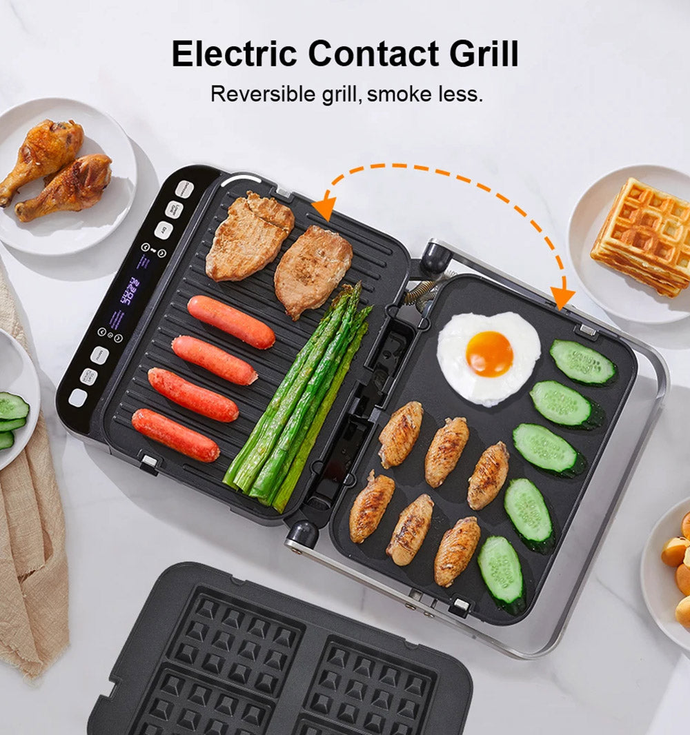 BioloMix BCG02D 2000W Electric Contact Grill, Removable/Reversible & Non-stick Plates, Smokeless, LCD Display & Digital Control, Opens 180 Degree