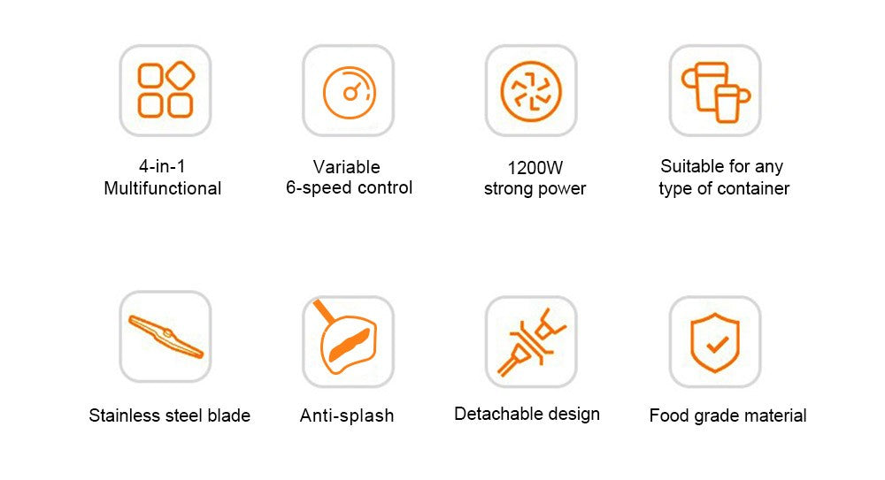 BioloMix BHB1200 4 in 1 1200W Handheld Blender Mixer, 6-speed Control, Stainless Steel Blade, 500ml Chopping Bowl, 600ml Smoothie Cup