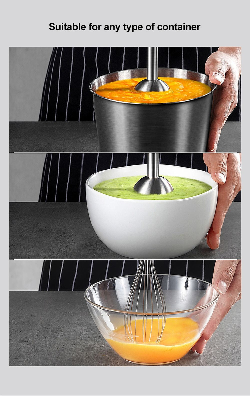 BioloMix BHB1200 4 in 1 1200W Handheld Blender Mixer, 6-speed Control, Stainless Steel Blade, 500ml Chopping Bowl, 600ml Smoothie Cup