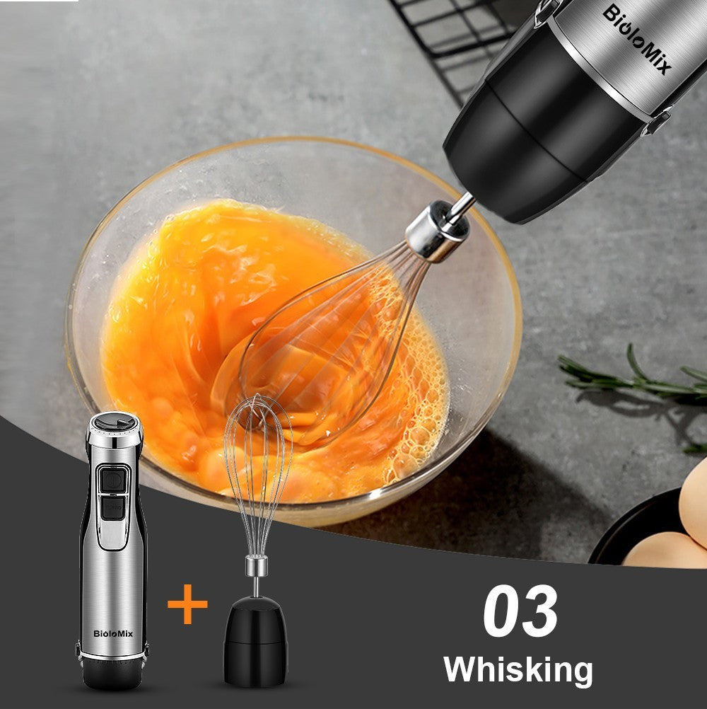 BioloMix BHB1200 4 in 1 1200W Handheld Blender Mixer, 6-speed Control, Stainless Steel Blade, 500ml Chopping Bowl, 600ml Smoothie Cup