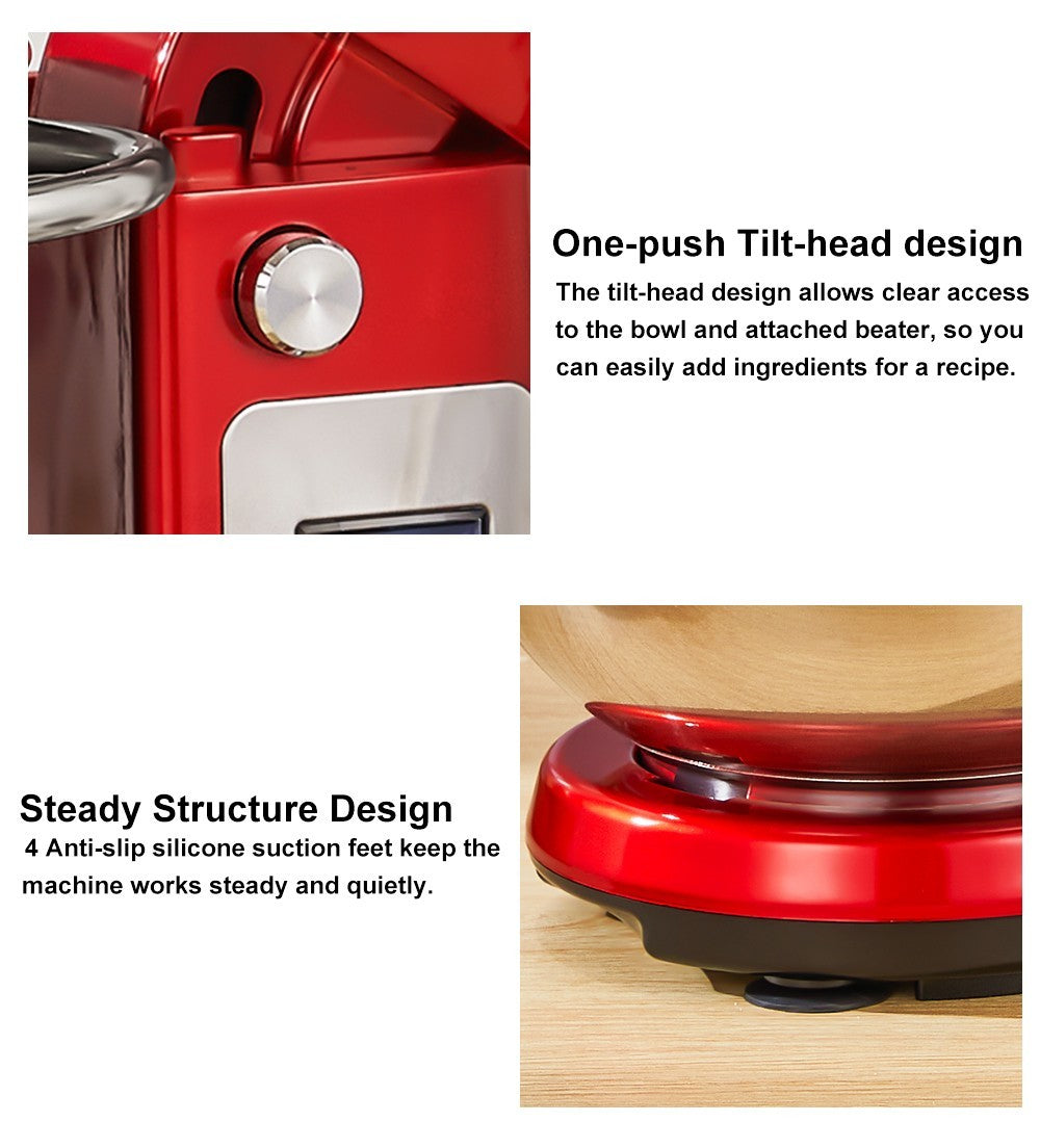 BioloMix BM601 1200W Kitchen Food Stand Mixer, Cream Egg Whisk, Cake Dough Kneader, 6L Capacity, Stainless Steel Bowl, 6-Speed, LED Display - Grey