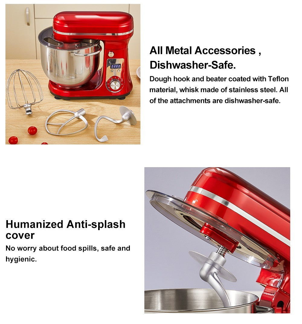 BioloMix BM601 1200W Kitchen Food Stand Mixer, Cream Egg Whisk, Cake Dough Kneader, 6L Capacity, Stainless Steel Bowl, 6-Speed, LED Display - Grey