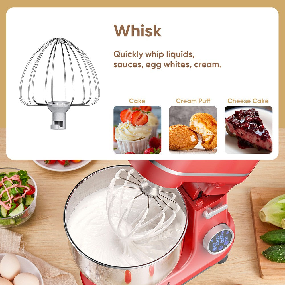 BioloMix BM602E 5L Kitchen Stand Mixer, 1200W 11-Speeds DC Motor, Digital OLED Screen, Low Noise, with Dough Hook, Flat Beater and Whisk