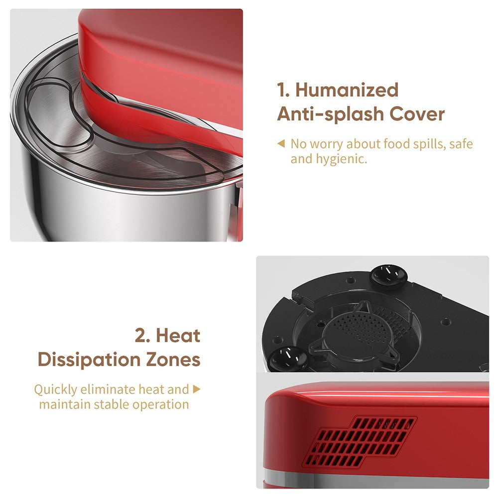 BioloMix BM602E 5L Kitchen Stand Mixer, 1200W 11-Speeds DC Motor, Digital OLED Screen, Low Noise, with Dough Hook, Flat Beater and Whisk