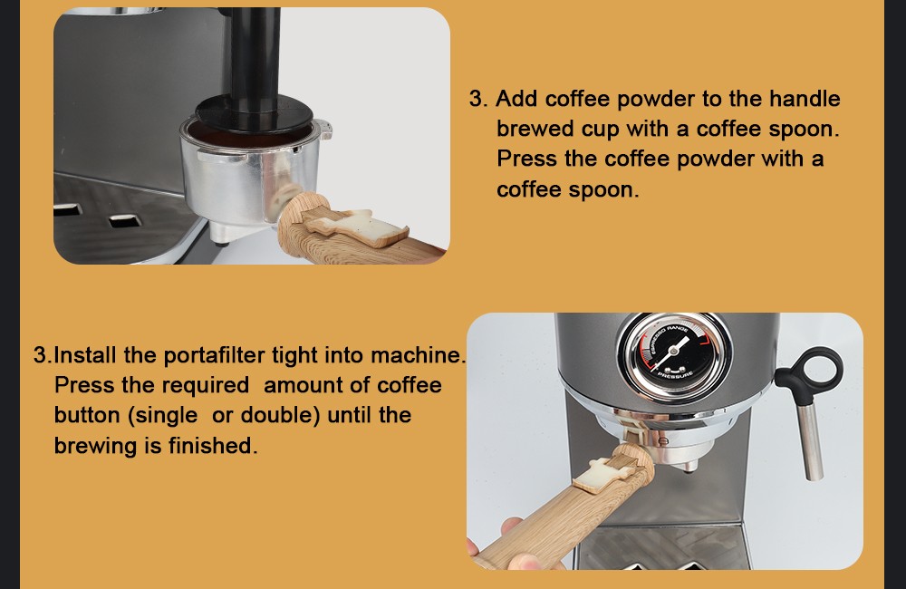 BioloMix CM7008 Semi-Automatic Espresso Coffee Maker with Milk Steam Frother Wand, 20 Bar Pressure, 1.1L Water Tank, Single/Double Cup