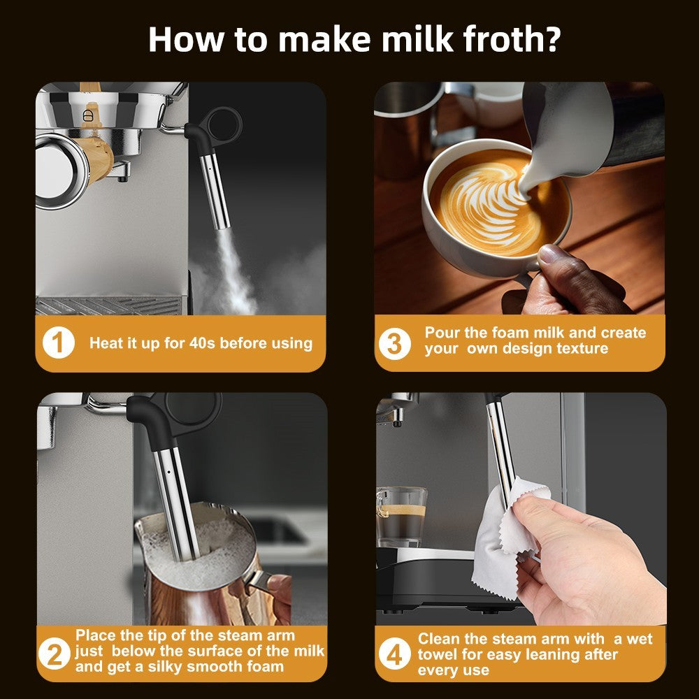 BioloMix CM7008 Semi-Automatic Espresso Coffee Maker with Milk Steam Frother Wand, 20 Bar Pressure, 1.1L Water Tank, Single/Double Cup