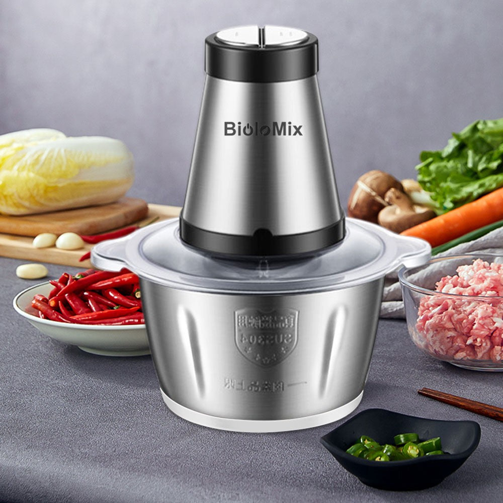 BioloMix CP615 Electric Meat Grinder Chopper, Low/High 2 Speeds, 500W Motor, 2L Large Capacity