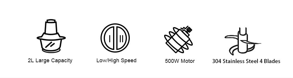 BioloMix CP615 Electric Meat Grinder Chopper, Low/High 2 Speeds, 500W Motor, 2L Large Capacity