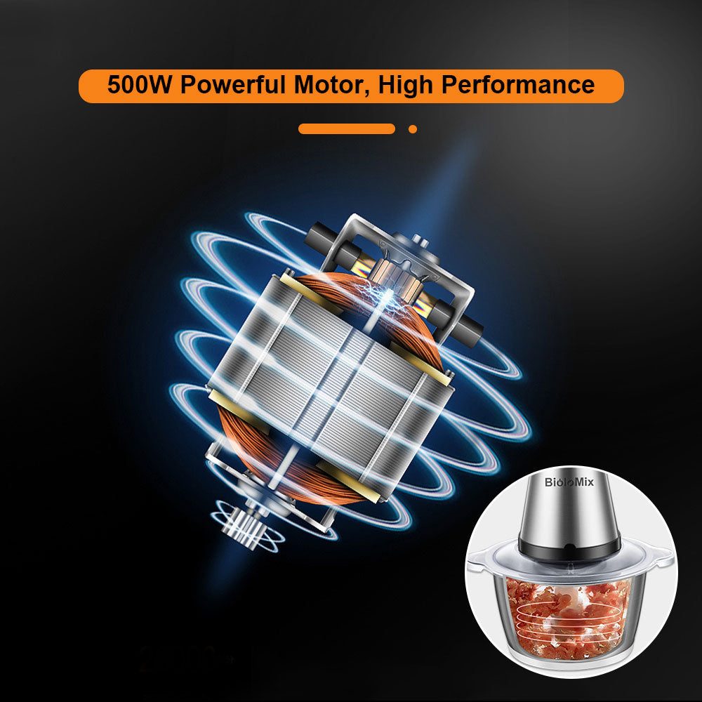 BioloMix CP615 Electric Meat Grinder Chopper, Low/High 2 Speeds, 500W Motor, 2L Large Capacity