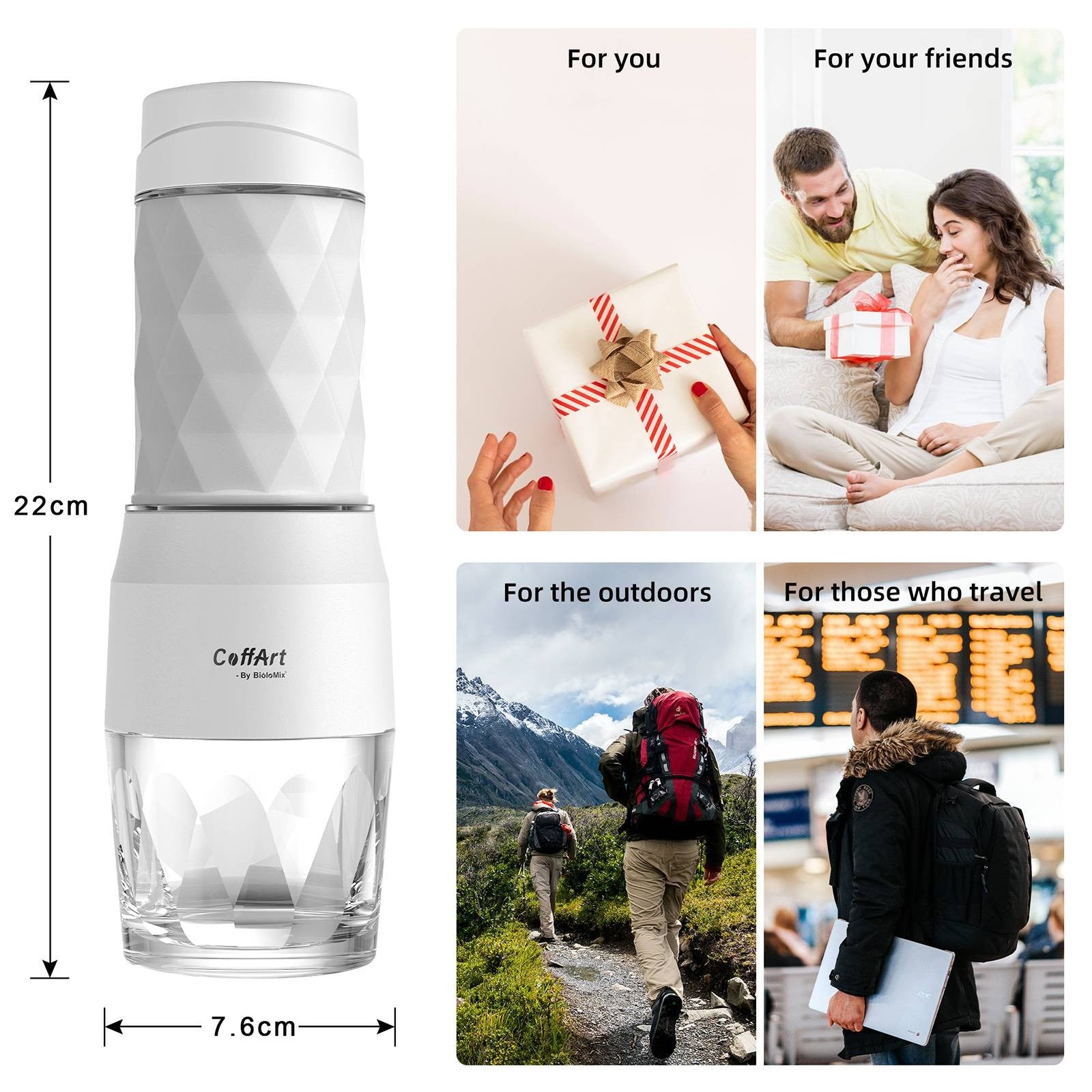 BioloMix HS8439 Portable Coffee Maker, 13-18Bar Pressure Hand Press Capsule Ground Coffee Brewer, 80ml Water Container, for Travel and Picnic - Black