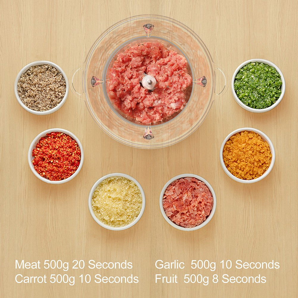 BioloMix P6001 500W Electric Meat Chopper, 1.8L Glass Bowl Food Processor Grinder, Two Speeds, for Vegetables Onion Garlic