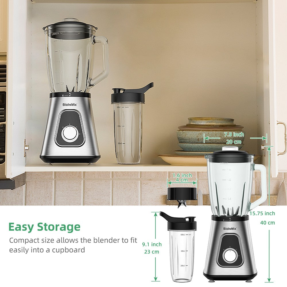 BioloMix SF701 1300W Smoothie Blender with 1.5L Glass Jar, 2 Speed Settings, Pulse Function