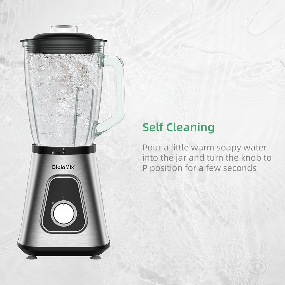 BioloMix SF701 1300W Smoothie Blender with 1.5L Glass Jar, 2 Speed Settings, Pulse Function