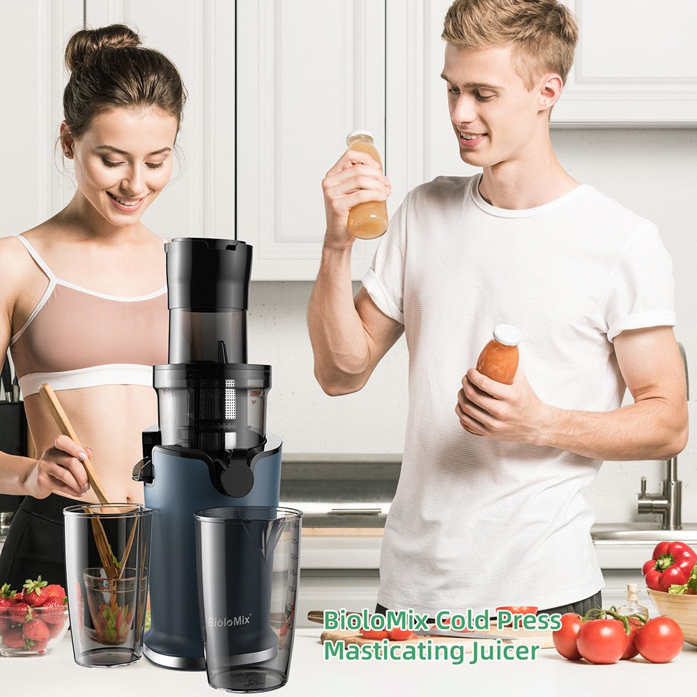 BioloMix Cold Press Juicer, with 78mm/3.07in Feed Chute, 200W 40-65RPM Powerful Motor, Low Noise Slow Masticating Juice Machine